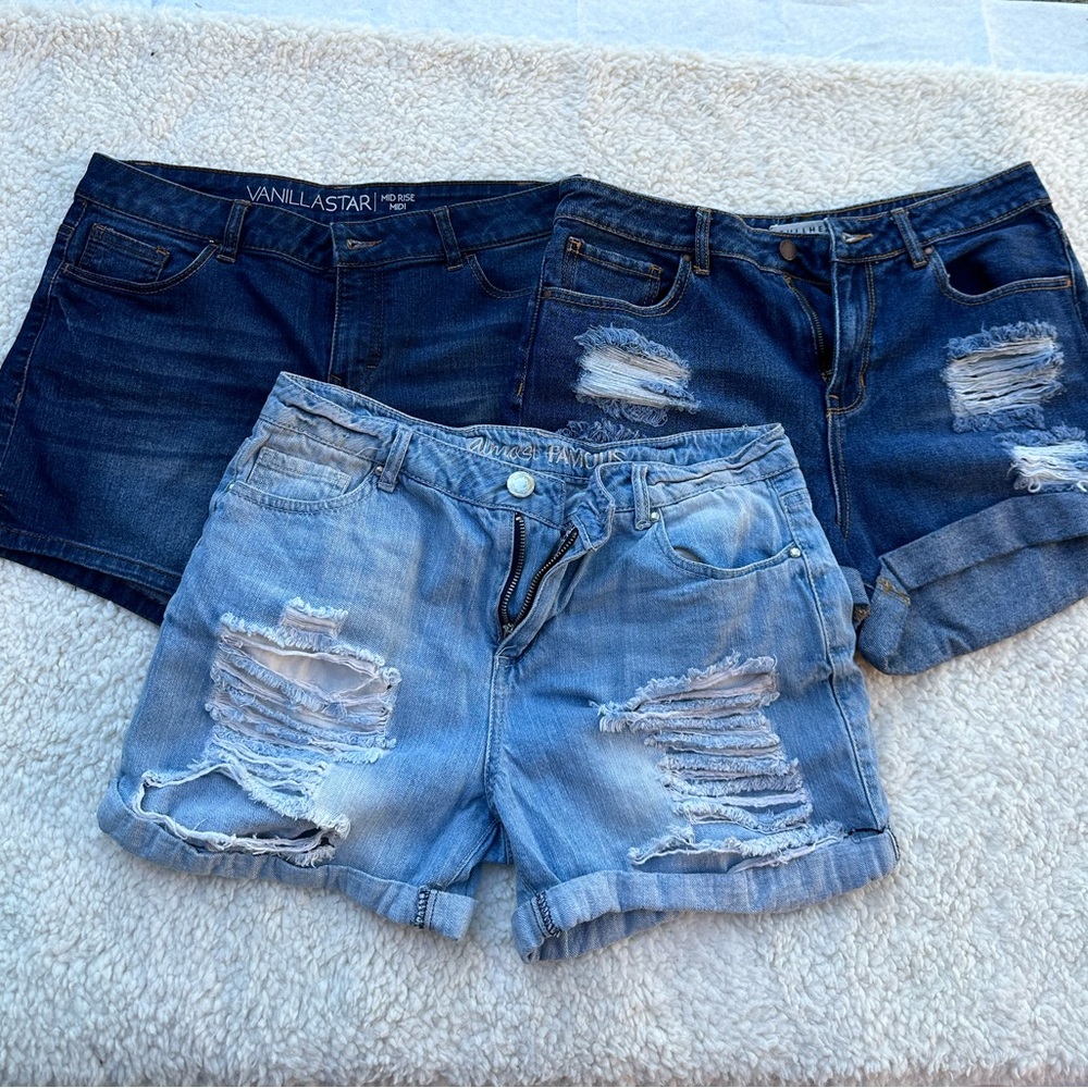 Vanilla Star Women's Denim Shorts - Dark and Light Blue bundle set